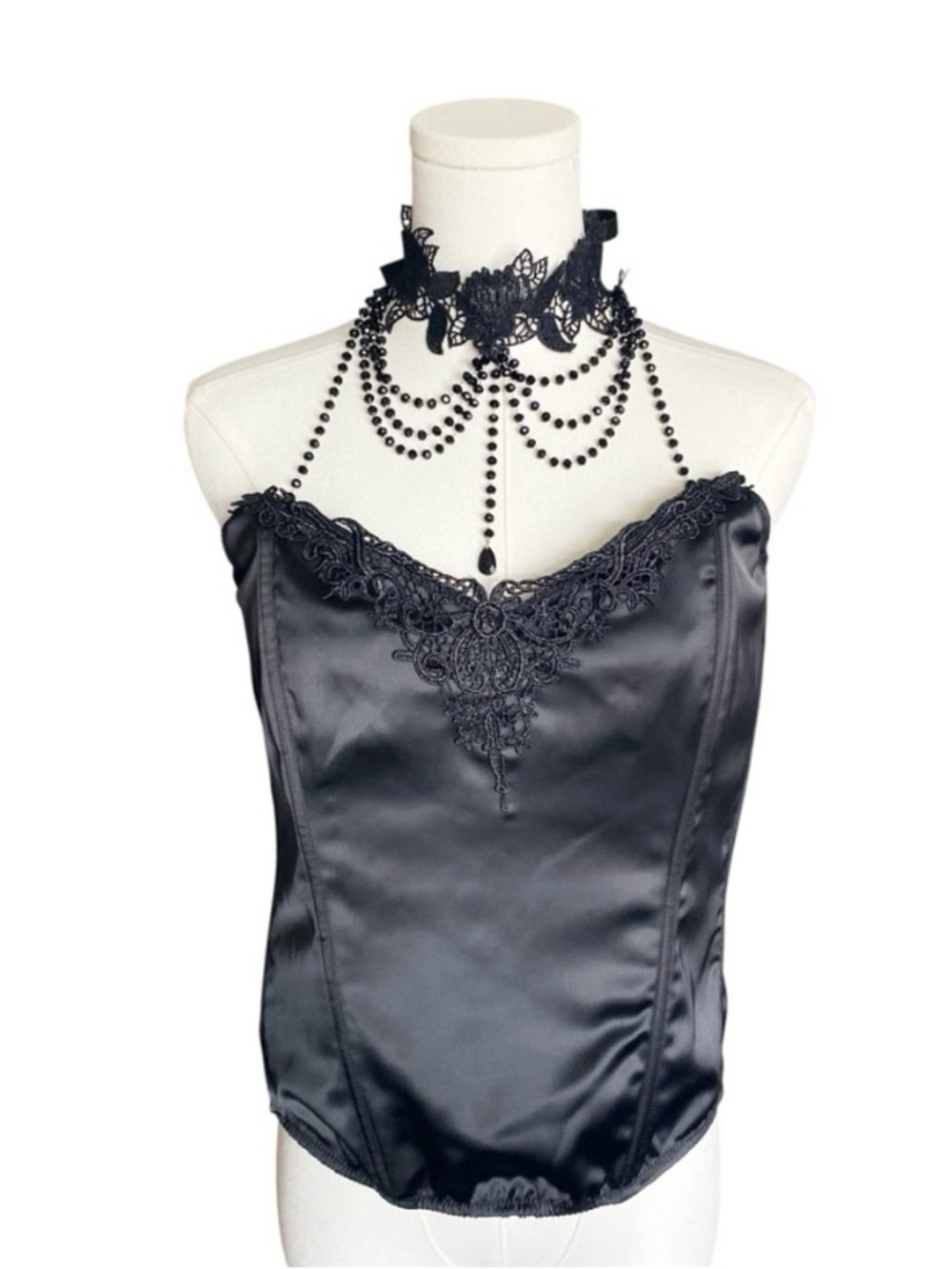 Dolls Kill Satin Corset with Necklace Halter